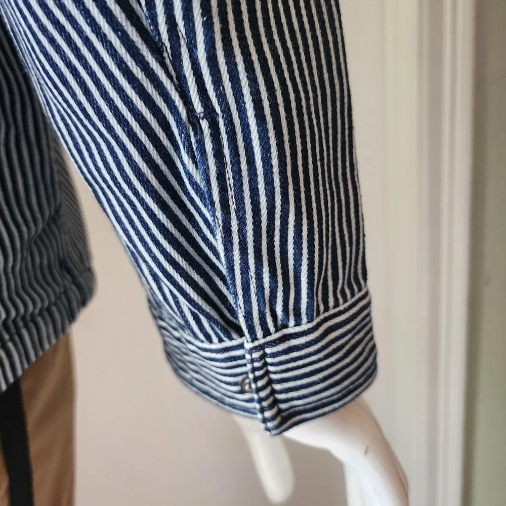 Levis Hickory Stripe Denim Zip Up Workwear Jacket Mens Blue White Chore Coat @27 - Picture 12 of 15